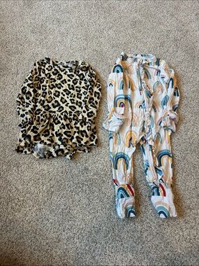 Gigi and Max Leopard Print Ruffle Baby Top & Rainbow Zip Set 9 months